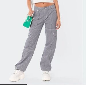 NWT edikted blue and white striped cargo pants